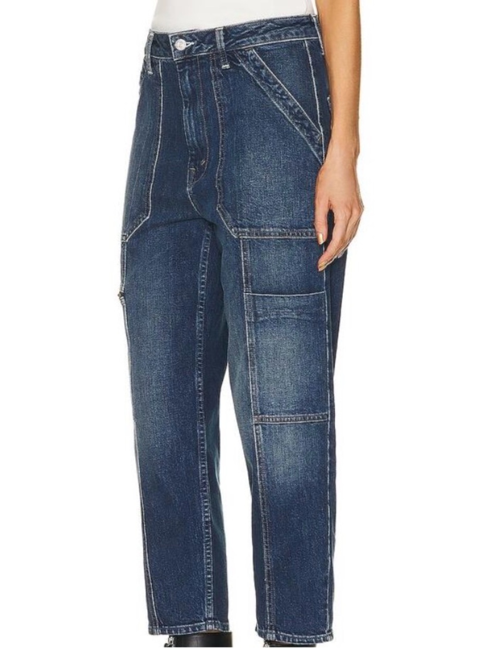 MOTHER Women's High-Rise Straight-Leg Utility Jeans in Dark Blue - Picture 2 of 10